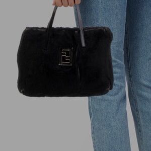 Fendi Black Shoulder Bag with Luxurious Fur Texture